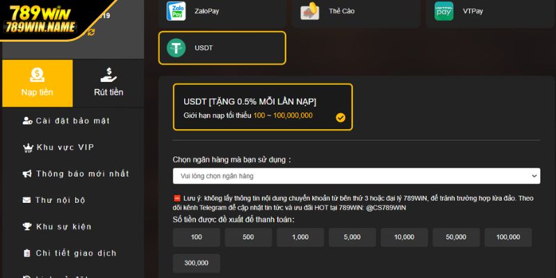Nạp tiền 789WIN qua ví điện tử